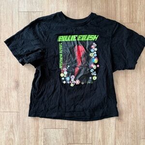 Uniqlo Billie Eilish Black Graphic Tee with Floral Accents